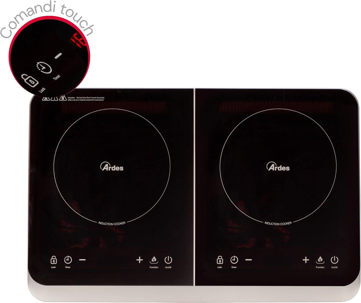 Elektrisch Inductiefornuis – Kookplaat – Twee Kookzones – Inductiekookplaat – Digitale Kookplaat – Compact – 2000 + 1500 Watt – Digitaal Touchpaneel Met Timer