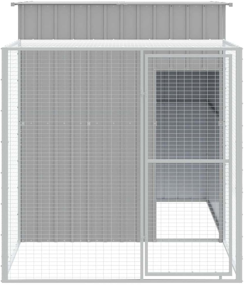 Kippenkooi met uitloop, lichtgrijs, 165 x 251 x 181 cm, verzinkt staal, voor kippenkooi, kleine dieren, vogelkooi en huisdierkooi