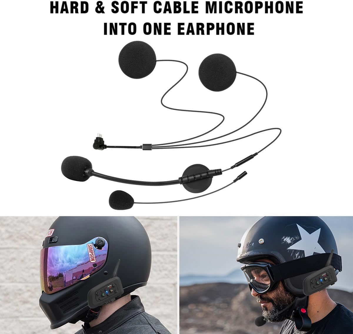 Vnetphone 2 x V6 Bluetooth motorfiets intercom helm communicator headset, 1200 m bereik 6 bestuurders interphone, handleiding in het Duits