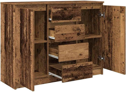 Sideboard – Opbergkast – Dressoir – Halmeubel – Buffetkast – Kleur Oud Hout – Duurzaam Bewerkte Hout – 100,5x35x76 cm – 2 Deuren 4 Lades