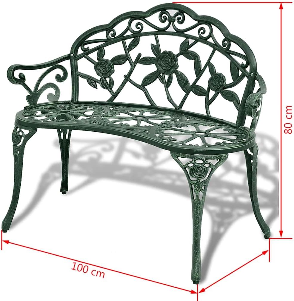 vidaXL Garden Bench Cast Aluminum Green Garden Bench Patio Bench Outdoor Bench Bench - QUORE