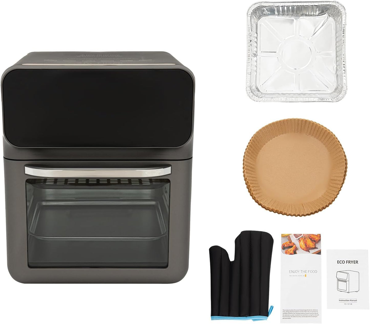 Electric Tabletop Oven with LCD Touch Screen - 13 Liters for Defrosting, Baking and Grilling Meat, Pizza, Fish, Vegetables, Toast - 1350W - QUORE