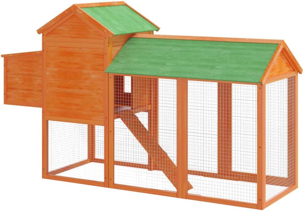 Kippenhok – Dierenverblijf – Kippenhuis – Konijnenhok – Buitenren – Massief Grenenhout – Waterdicht Dak – 193x65x117 cm