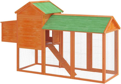 Kippenhok – Dierenverblijf – Kippenhuis – Konijnenhok – Buitenren – Massief Grenenhout – Waterdicht Dak – 193x65x117 cm