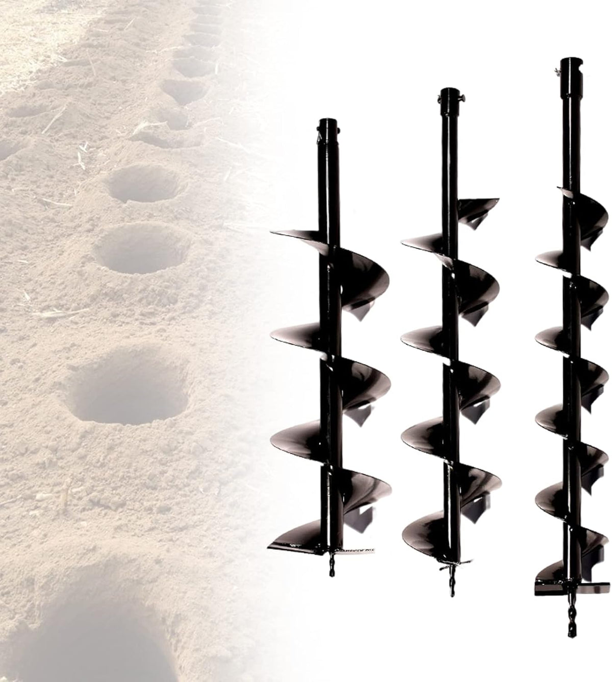 3 Auger Drill Attachments, 100/150/200 mm, Ideal for Excavation, Earth Drill, Hand Garden Drill, Earth Drill for Drill, Plant Drill, Digging Tool - QUORE