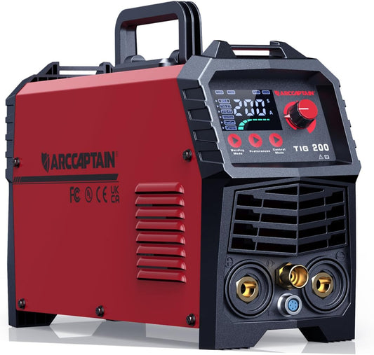 ARCCAPTAIN 200 Amp WIG-lasapparaat, AC/DC met pulsfunctie, 230 V, aluminium lassen, TIG-lasapparaat met rechthoekige golven/driehoekige golven, puntlassen, MMA, IGBT 7-in-1 aluminium lasapparaat