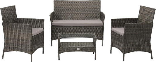 SVITA Brooklyn Garden Furniture Poly Rattan Dining Set Lounge Set Grey - QUORE