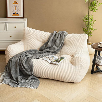Pamapic Zitzak, grote zitzakstoel met vulling, 2-zitsbank met draagbaar handvat, moderne ergonomische zitzak voor volwassenen, comfortabele stoel voor woonkamer, slaapkamer, speelkamer, beige
