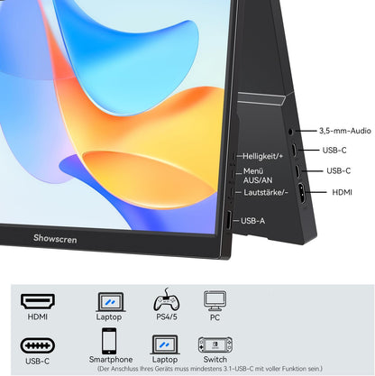 Portable Monitor 14 inch 1920 x 1200p 60Hz 400/CD Brightness 99% sRGB with Speaker HDMI USB-C Monitors for Laptop PC Phone Xbox PS3/4/5 Raspberry Pi, Portable Screen Expanding - QUORE