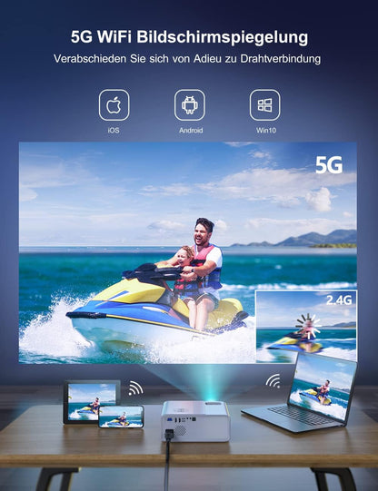 Beamer Full HD 5G WiFi Bluetooth, WiMiUS 9500 lumen 1080p beamer ondersteunt 4K video thuisbioscoop projector