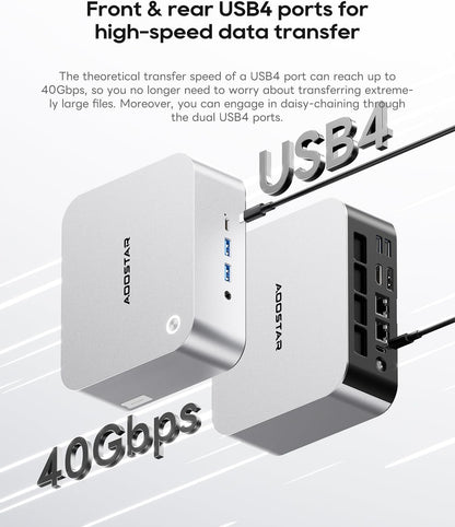 AOOSTAR MACO Mini PC Ryzen 7 PRO 8845HS(tot 5,1GHz), Barebone Mini-desktopcomputer, geen RAM geen M.2 SSD, micro-gaming-pc OCuLink/2xUSB4/2x2,5G LAN/4K quad-display/ontgrendelen van vingerafdruk