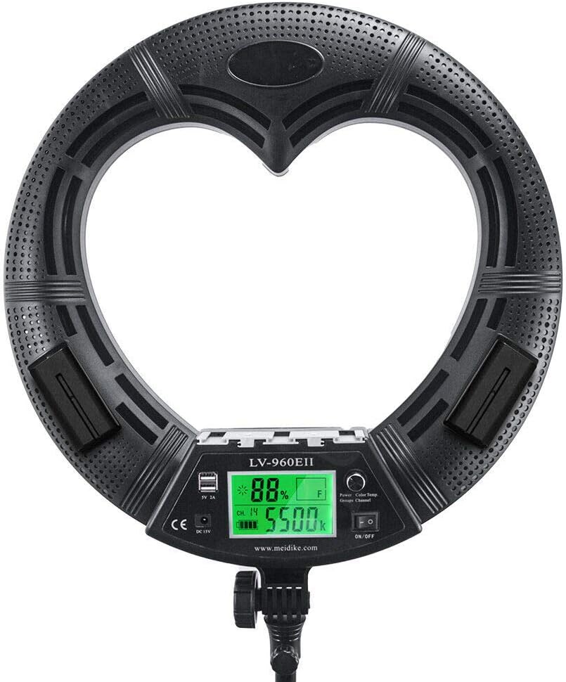 LV-960EII 96W LCD-scherm dimbaar 3200K-5500K hartvormig LED-ringlicht met afstandsbediening & 3 hot shoe voor YouTube-camera Smartphone Portret Selfie Video Studio