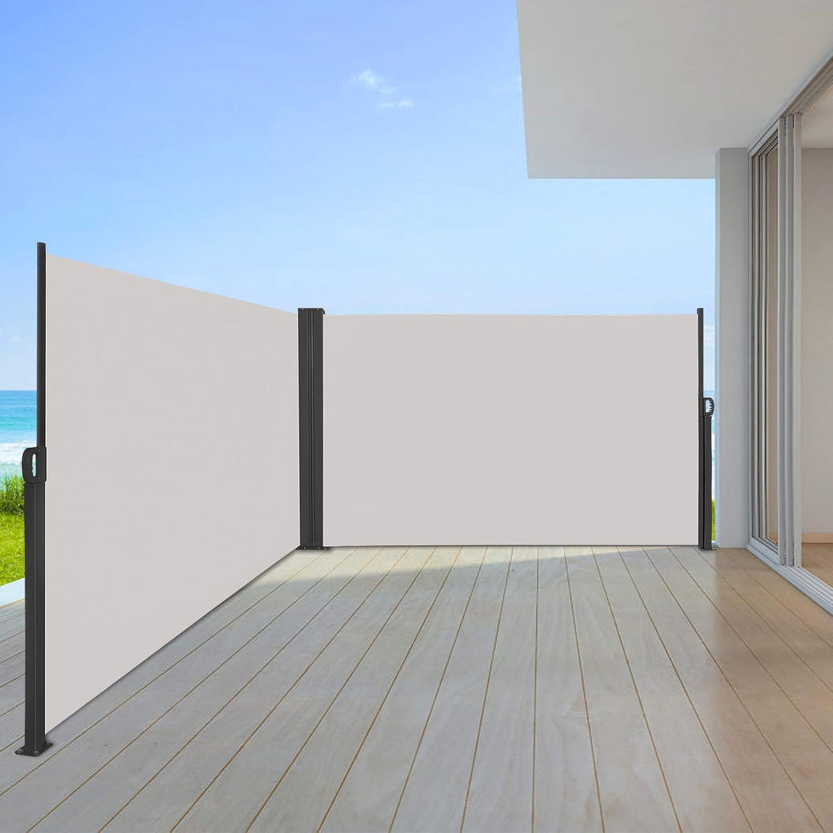 Zijscherm – Zijluifel – Balkonzonnescherm – Privacyscherm – Uittrekbaar – Waterdicht Polyester – Windbestendig 200x600 cm