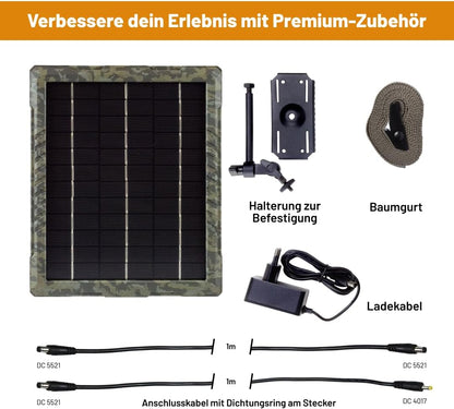 icusun Zonnepaneel voor wildcamera's, 5,4 watt, veilig en weerbestendig, incl. oplader