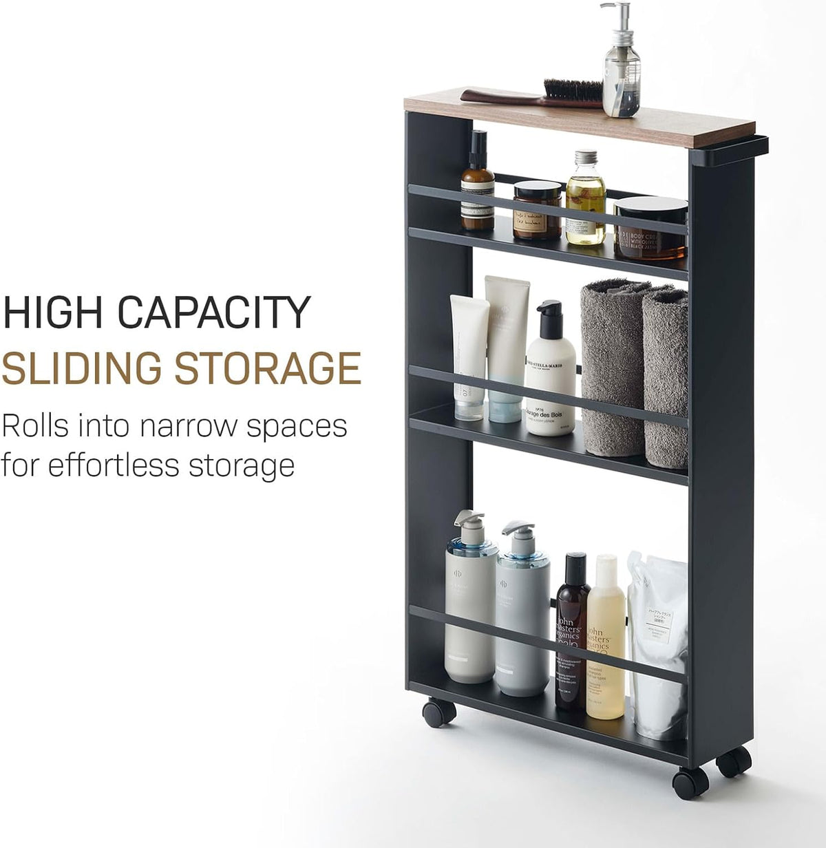 YAMAZAKI Slanke trolley met handgreep - Tower - zwart