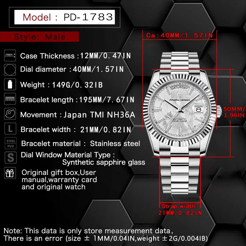 Pagani Design DD40 PD1783 herenhorloges, luxe automatisch horloge voor heren met saffierglas, mechanisch horloge voor mannen, 10 bar, NH36A-uurwerk