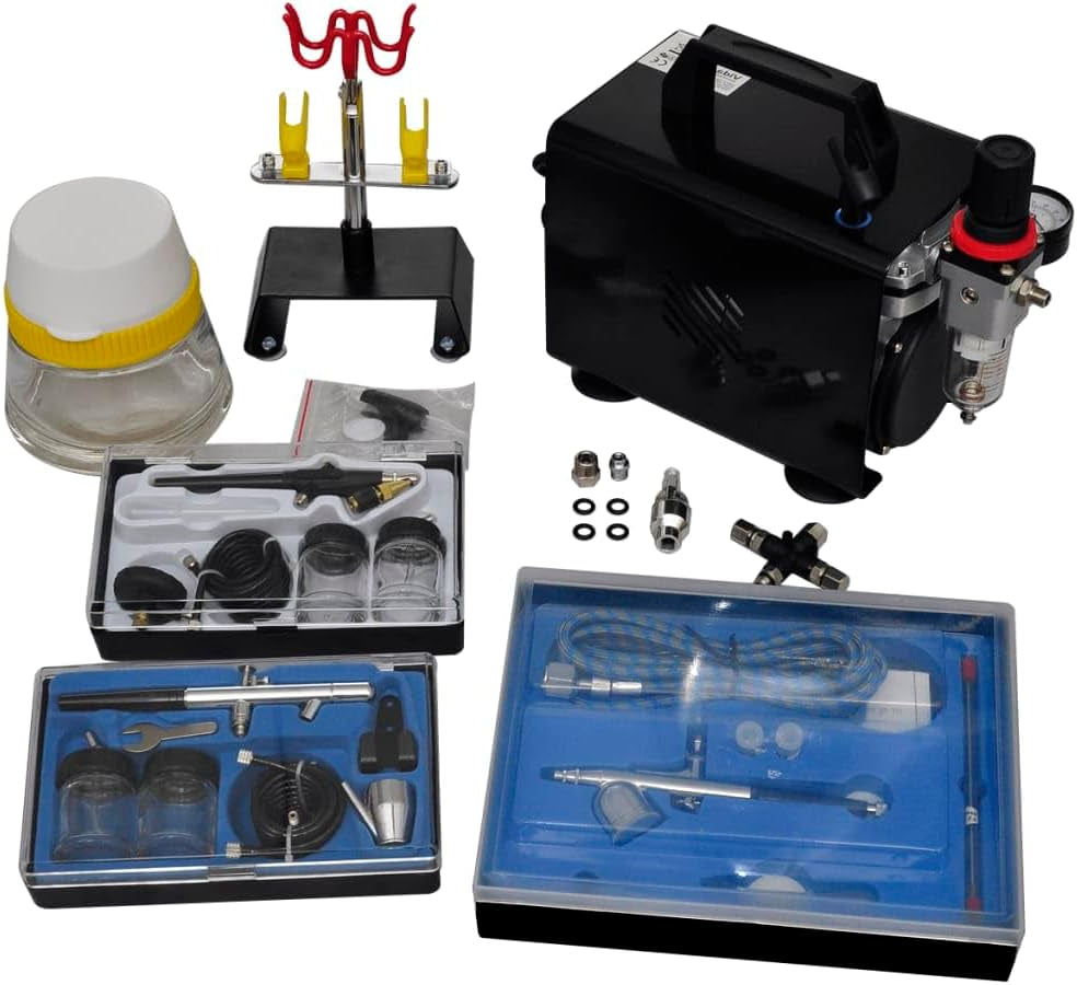 Airbrush Compressor Set – Airbrush Set – Spray Set – Mini Compressor – Spuitpistool – Automatisch Start/Stop – 3 Pistolen Met Verschillende Nozzles