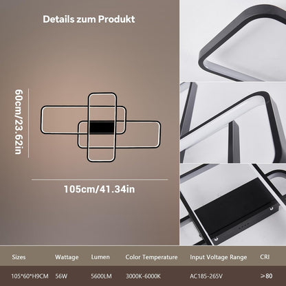 Dimbare led-plafondlamp met materiaal, 80 W, 9600 lm, compatibel met HomeKit, Alexa, Google en IFTTT, geometrische plafondlamp voor woonkamer, slaapkamer, zwart (105 H x 60 W).