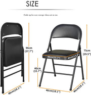 Klapstoel - Vouwstoel - Eettafelstoelen - Set van 4 - Opklapbare Stoelen - Draagbare - Makkelijk  Opbergbare - met Metalen Frame - voor Binnen - Buiten - Kantoor - Kamperen - Vinyl - 46 x 46 x 75 cm - Zwart