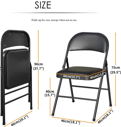 Klapstoel - Vouwstoel - Eettafelstoelen - Set van 2 - Opklapbare Stoelen - Draagbare - Makkelijk  Opbergbare - met Metalen Frame  - voor Binnen - Buiten - Kantoor - Kamperen - Vinyl - 46 x 46 x 75 cm - Zwart
