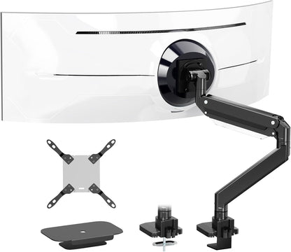 PUTORSEN 17-57 Inch Ultrawide Monitor Arm en TV Desk Mount, tot 27 kg, Premium Aluminium Single Monitor Arm Desk Mount met gasveer, stalen versterkingsplaat, VESA 75 x 75 tot 200 x 200 mm