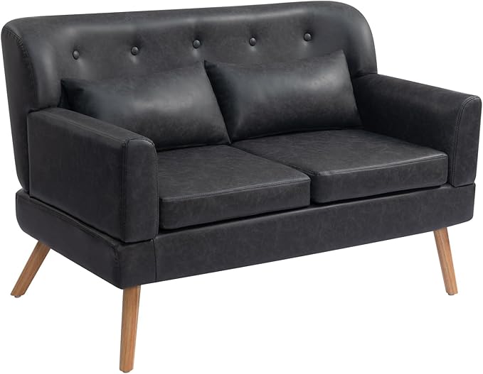 2-zits bank – tweezits sofa – loveseat – kleine bank – zwarte sofa – compact ontwerp – PU-leer & houten frame