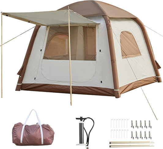 Opblaasbare campingtent, huttent, voor 2-4 personen, glamping tent, zonsonderdak, eenvoudige montage, waterdichte outdoor Oxford-tent, opblaasbare huistent