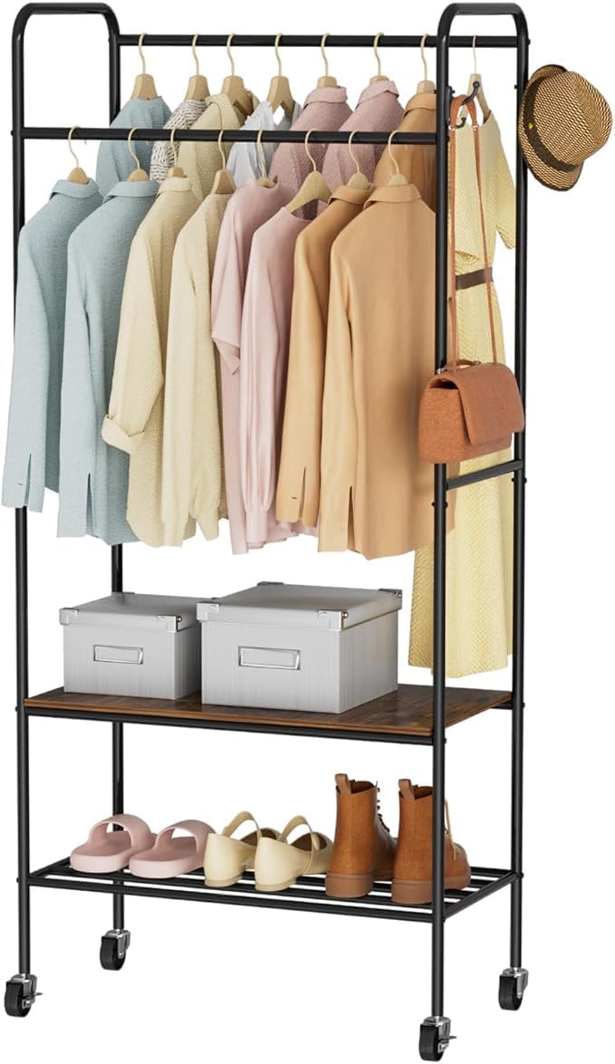 Klerenrek – Kledingrek – Ophangrek – Garderoberek – Stojan – Wit Design – Dubbele Ophangstangen