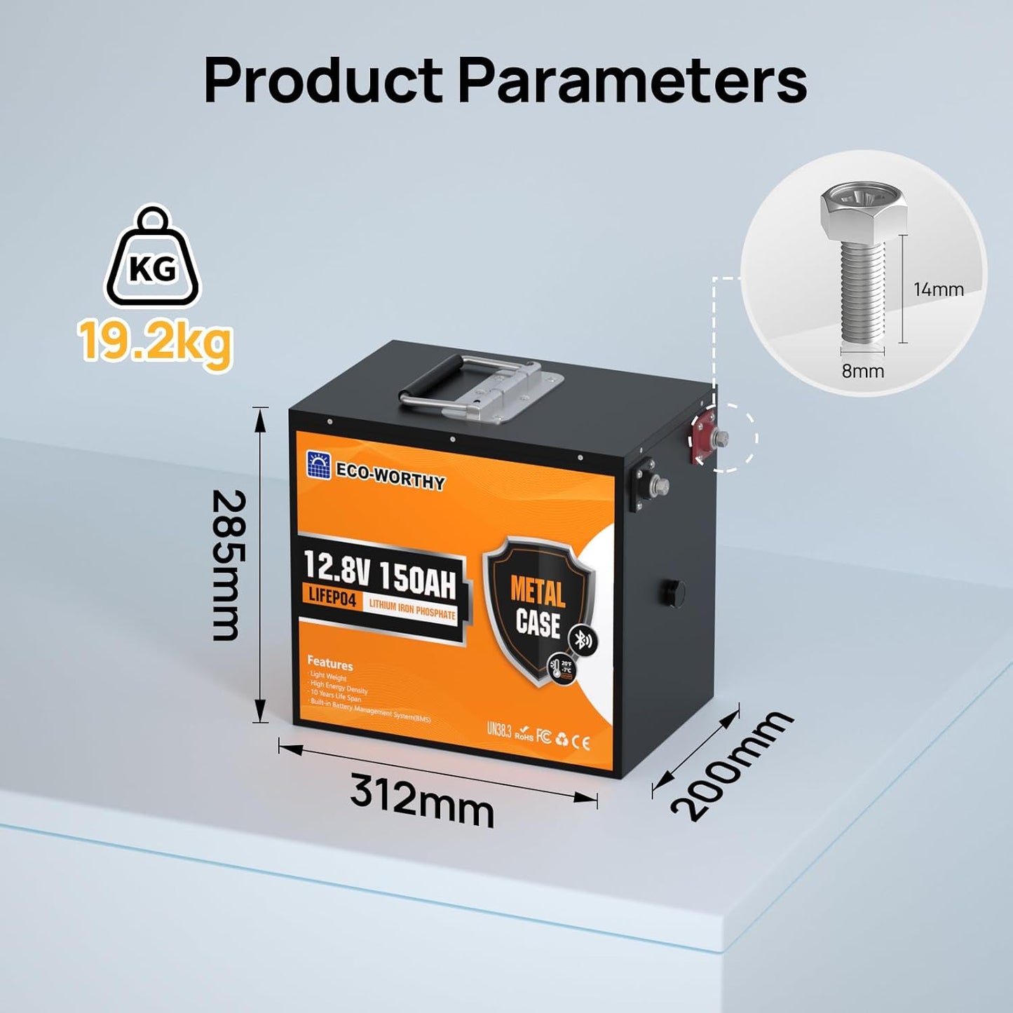 Li-ion accu – Lithium accu – LiFePO4 batterij – Camper accu – 12,8V 150Ah Bluetooth – Koudetemperatuurbescherming – 15.000 laadcycli – 1920Wh capaciteit