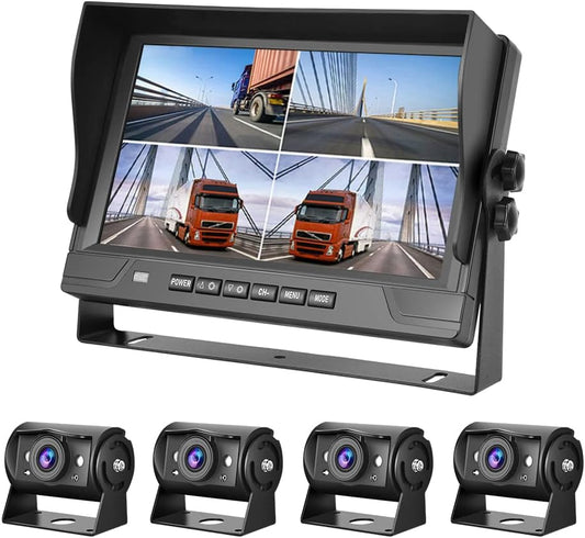 4 achteruitrijcamerakabel met 9 inch IPS-monitor, parkeerhulp, 1080p achteruitrijcamera met 18 leds, nachtzichtfunctie/IP68 waterdicht voor SUV's, loop-video-opname, 12-24 V DC