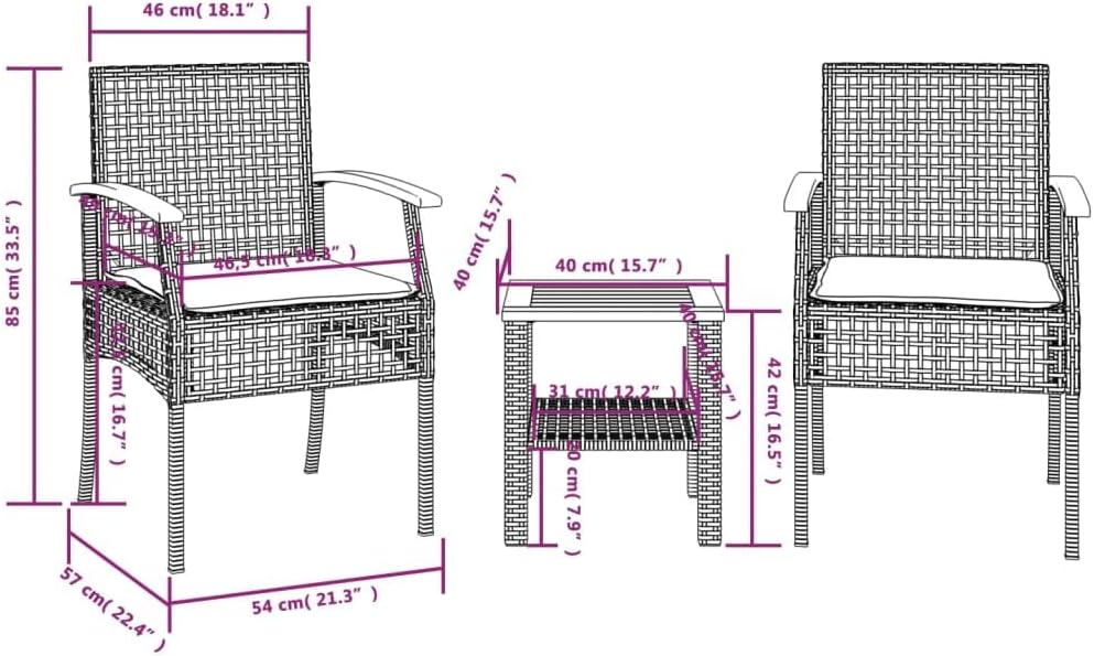 vidaXL 3-Piece Bistro Set with Cushions Poly Rattan and Acacia Wood Grey, Lounge Set, Garden Lounge Set, Outdoor Lounge Set, Garden Set, Patio Set, Garden Set Lounge - QUORE
