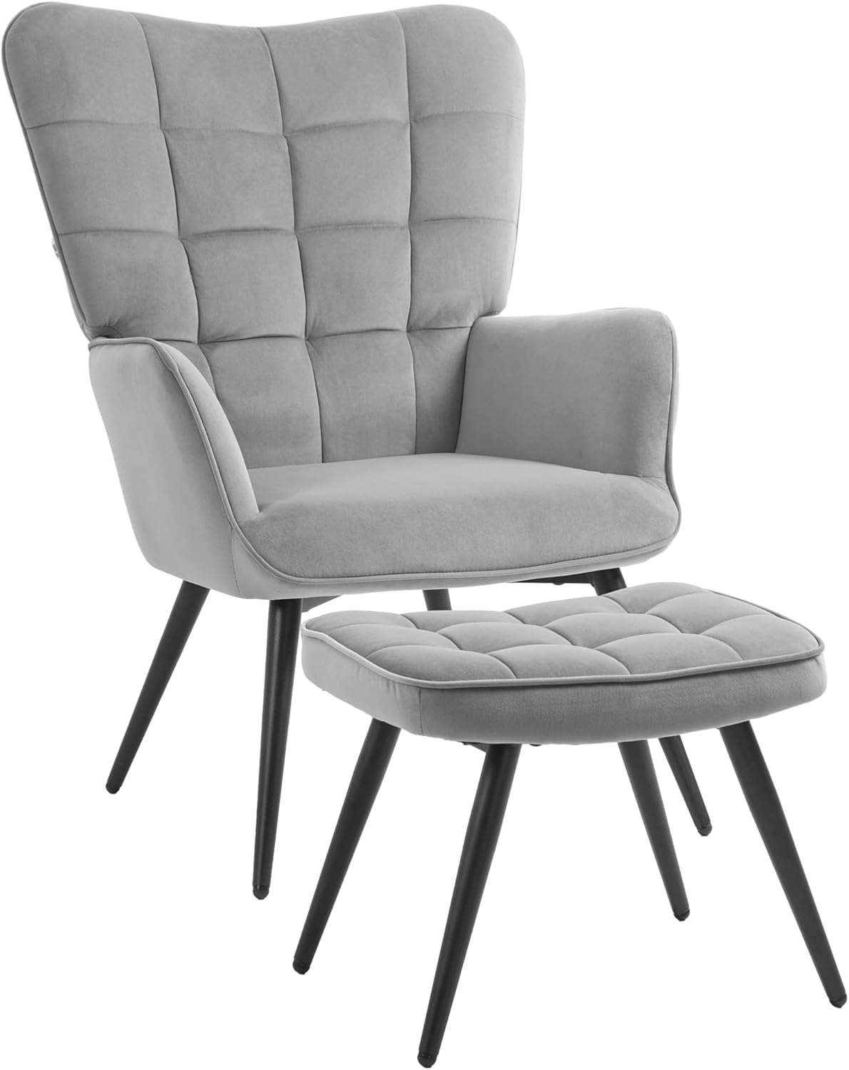 HOMCOM Armchair with footstool, lounge chair, lounge chair, upholstered chair with velvety look, TV chair, dining chair up to 120 kg for living room, light grey. - QUORE