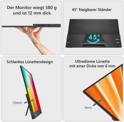15T 15,6 inch FHD1080P draagbare monitor, IPS-Sreen touchscreen-display met 2 USB-C, HDMI, 10-punts touch, dubbele luidspreker, geavanceerde draagbare monitor voor laptop, pc, mobiele