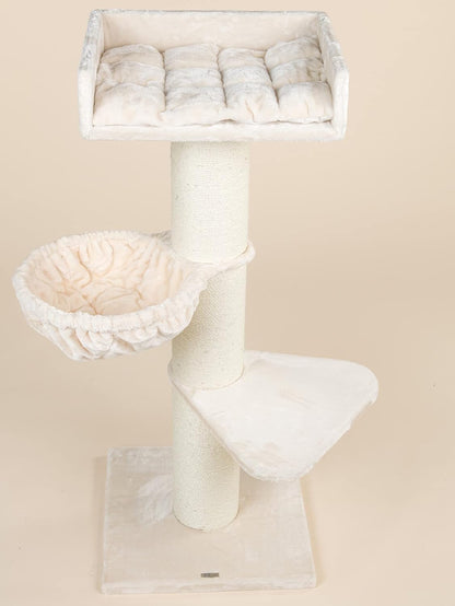 Krabpaal – Krabboom – Kattenmeubel – Klimpaal – De Luxe – Extra Stevige 20 cm Sisalstammen – Royale Hoogte 158 cm – Crème Kleur