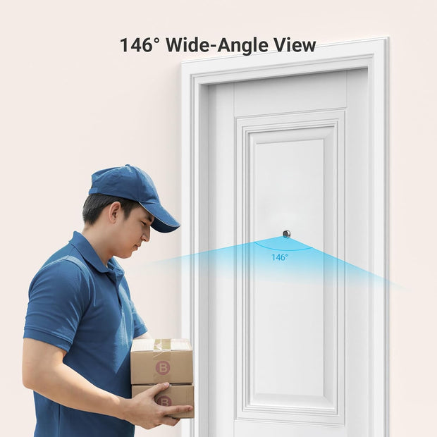 Beveiligingscamera Buiten - Draadloze IP-camera - WLAN Deurkijker  - Videodeurbelcamera - met 146° Groothoek - 2200mAh Batterij - 2,4GHz - Weerbestendig - Zilver