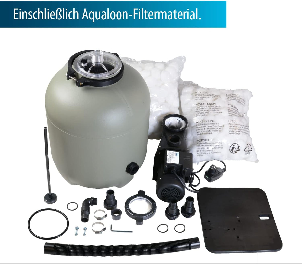 AquaForte Aqualoon EZ Clean 300 filterset inclusief pomp met voorfilter en filtertankhoogte 500 mm, 300 watt, maximale debiet 6,5 m3 per uur, max. zwembadgrootte 28 m3