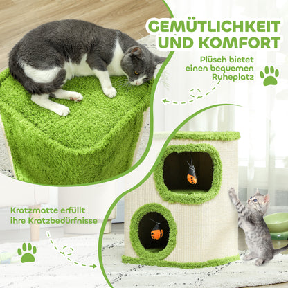 Krabpaal – Krabmeubel – Kattenboom – Kattenkrabpaal – Kattenhol – 52 cm – Fluwelen Kattenhol – Duurzaam Kraboppervlak – Speeltje – Groen/Crème