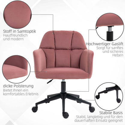 Bureaustoel – Draaistoel – Office Chair – Kantoorstoel – Verstelbare Zithoogte – Fluweelachtige Bekleding – Met Rugleuning – Roze