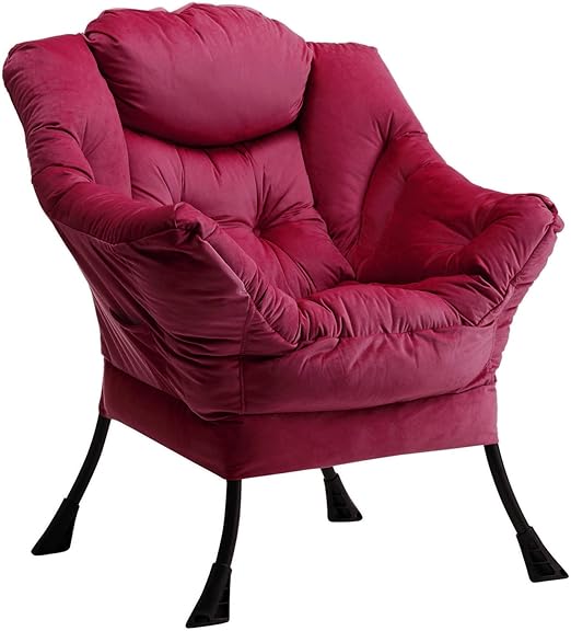 HollyHOME Relax Armchair Velvet Living Room Chair Bedroom Chair Lounge Chair with Armrests Reading Chair Accent Chair with Steel Frame, Red - QUORE
