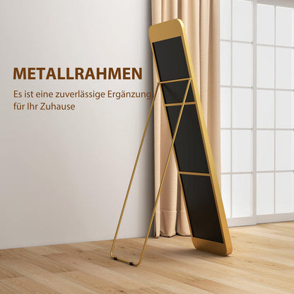 Full-Length Standing Mirror with Folding Frame - Freestanding or Wall-Mounted Large Floor Mirror with Sturdy Metal Frame & MDF Construction, Golden Finish, Space-Saving Vertical Design for Living Room, Dressing Room, Bedroom