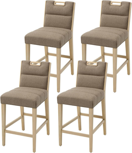 chairus Set of 4 Bar Stools, Kitchen Stool, Linen Upholstered Breakfast Bar Chairs with Wooden Legs, Khaki - QUORE