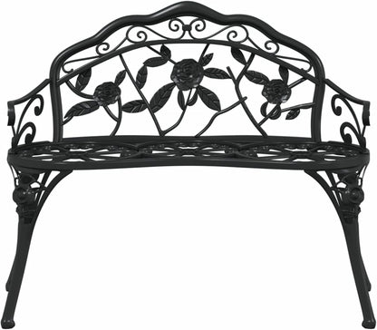 Garden Bench 100 cm Cast Aluminium Black Outdoor Bench Furniture - QUORE