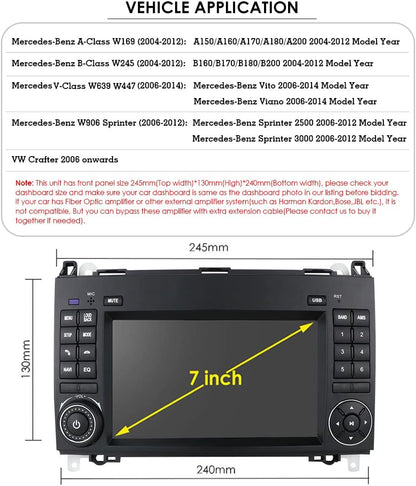 Carplay-navigatiesysteem voor Android 7 inch vervangend display voor Mercedes Benz A-klasse W169 A150/A160/A170/A180/A200/B-klasse W245/V W639 W447/Vito/Viano/W906 Sprinter