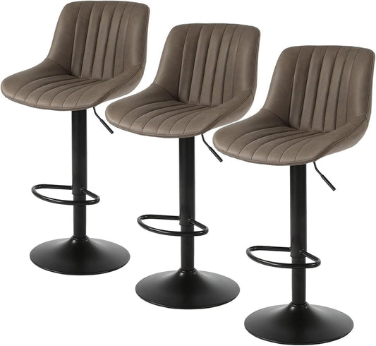 Youhauchair Bar Stools Set of 3, Height Adjustable Bar Stool with Backrest, PU Leather Bar Chairs Bar Stool, Modern Bar Chair Kitchen Stool - QUORE