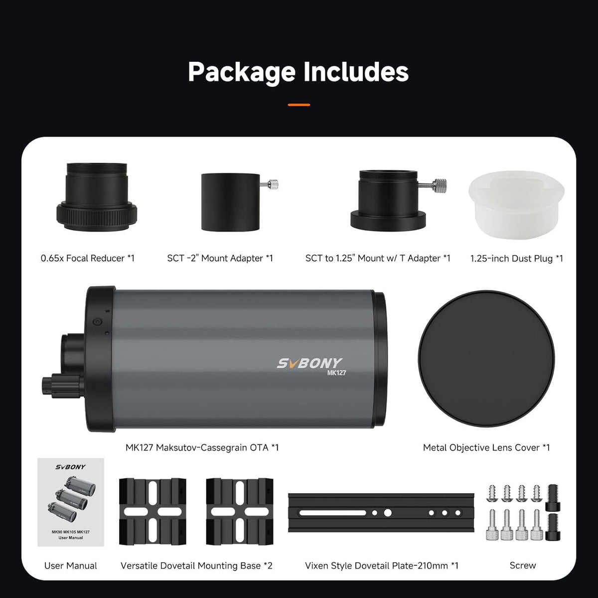 Svbony MK127 Adult Telescope, 127mm Aperture f/11.8 Telescope for Astronomy, Maksutov Cassegrain OTA, Dual-Speed Focus Catadioptric OTA for Visual Astronomy and Planetary - QUORE