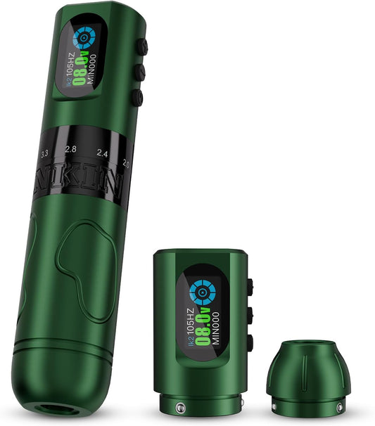 INKin INKflexo Tattoomachine, draadloos, met 6 standen 2,0 - 4,2 mm en digitaal OLED-display, professionele tattooset met 2 verwisselbare batterijen, 1600 mAh, voor een lange levensduur van de