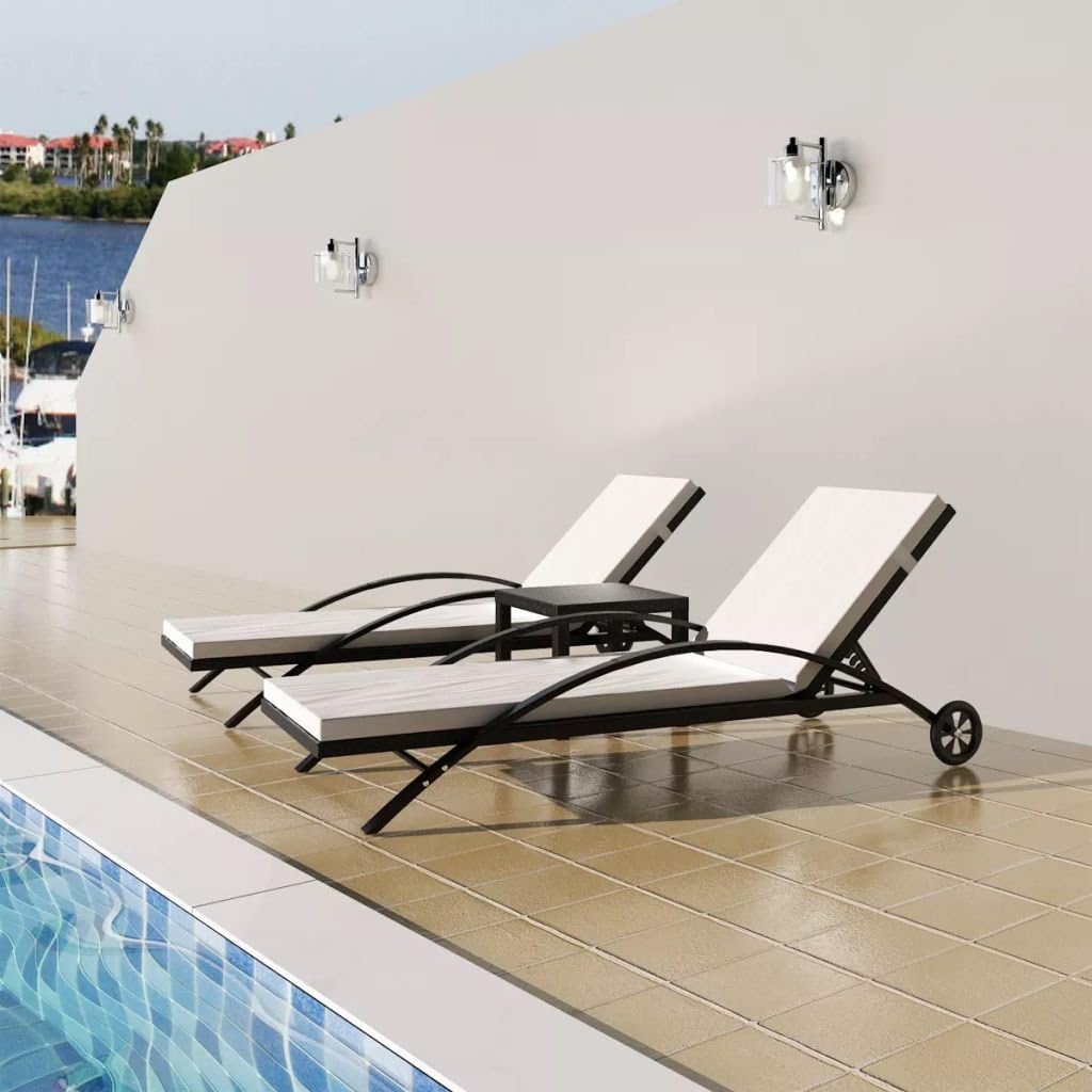 Gecheer Sun lounger with polyrattan black side table, sun loungers with cushions, outdoor sun lounger, polyrattan sun lounger - QUORE