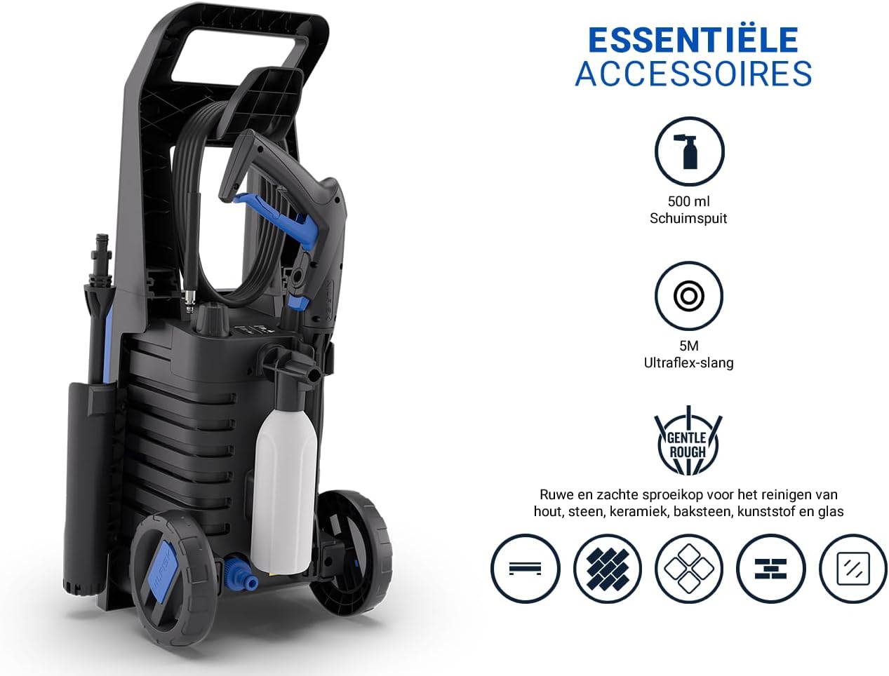 Hogedrukreiniger – Waterdrukreiniger – Buitenreiniger – Terrasreiniger – Autoreiniger – 120 Bar Werkdruk – 1600 Watt Motor