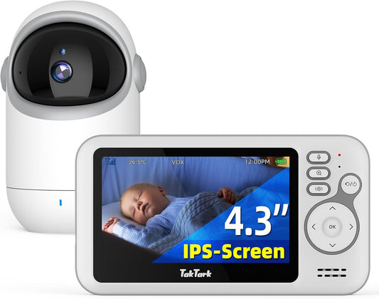 TakTark Babyfooncamera, 4,3 inch videobabyfoons, camera met 300 graden pan-tilt zoom, babycamera, temperatuurbewaking, VOX, nachtzicht, tweerichtingscommunicatie