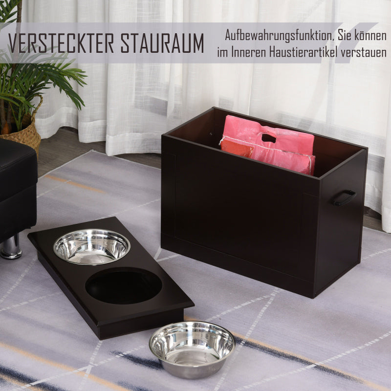 Hondenvoerbak – Voerstation – Voerbakken – Voer- & Drinkbak – Voederstandaard – Roestvrijstalen Kommen – Inklapbaar MDF Frame – Espresso Kleur – Groot Formaat